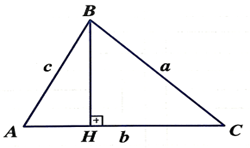 Cho tam giác ABC vuông tại B với các đỉnh A, B, C và các cạnh đối diện với các đỉnh tương ứng là a, b, c. Kẻ đường cao BH của tam giác ABC, khi đó: (ảnh 1)
