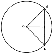 Cho đường tr&ograve;n (O; 4 cm) v&agrave; d&acirc;y MN. Kẻ OI vu&ocirc;ng g&oacute;c với MN tại I. Biết rằng MI = 2 căn 2 cm. Khi đ&oacute;: (ảnh 1)