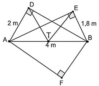 Cho hình vẽ:  Đường tròn đi qua 5 điểm A, B, D, E, F có bán kính bằng bao nhiêu mét? (ảnh 2)