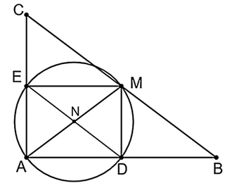 Cho tam giác ABC vuông tại A có BC = 10 cm và M là trung điểm của BC. Gọi D, E lần lượt là hình chiếu vuông góc của M trên AB và AC. Hỏi bán kính đường tròn đi qua bốn điểm E, M, A, D bằng bao nhiêu cm?  (ảnh 1)