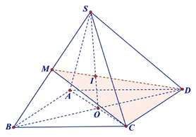 Cho h&igrave;nh ch&oacute;p \(S.ABCD\) đ&aacute;y \(ABCD\) l&agrave; h&igrave;nh b&igrave;nh h&agrave;nh t&acirc;m \(O\). Gọi \(M\) l&agrave;  (ảnh 1)