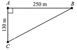 Một khúc sông rộng khoảng 130 (m). Một chiếc thuyền muốn qua sông theo phương ngang nhưng bị dòng nước đẩy theo phương xiên, nên phải đi khoảng 250 (m) mới sang được bờ bên kia. (ảnh 2)