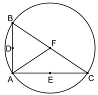 Cho tam giác ABC vuông tại A. Gọi D, E, F lần lượt là trung điểm của AB, AC, CB. Khi đó, ba điểm A, B, C nằm trên  (ảnh 1)