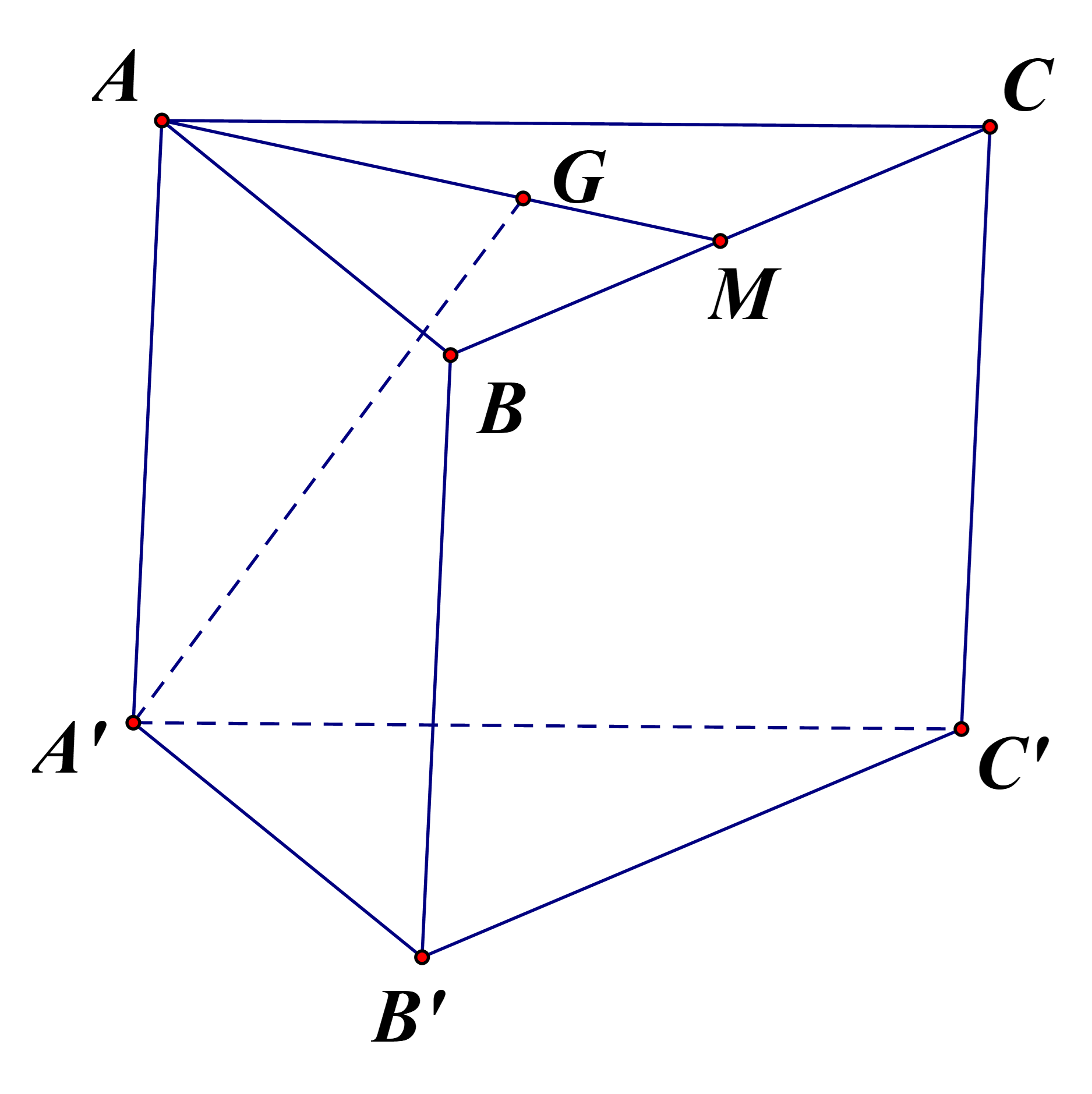 Cho lăng trụ tam giác đều ABC.A'B'C' có tất cả các cạnh bằng a, G là trọng tâm tam giác ABC. (ảnh 1)