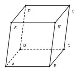 Cho hình hộp A'B'C'D'.ABCD. Bộ 3 vectơ không đồng phẳng là. (ảnh 1)
