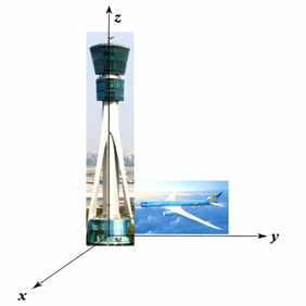Một tháp trung tâm kiểm soát không lưu ở sân bay cao 80m sử dụng ra đa có phạm vi theo dõi 500 km được đặt trên đỉnh tháp. Chọn hệ trục toạ độ Oxyz có gốc O trùng với vị trí chân tháp (ảnh 1)