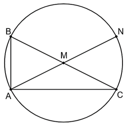 Cho tam giác ABC có AB = 3 cm, AC = 4 cm, BC = 5 cm. Gọi M là trung điểm của BC. Điểm N đối xứng với điểm A qua M. (ảnh 1)