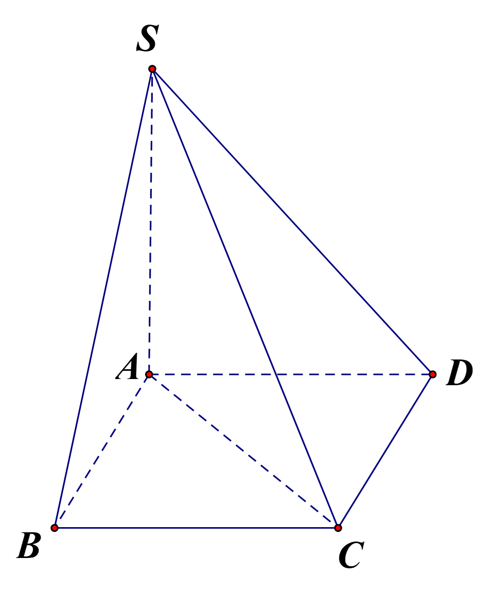 Cho h&igrave;nh ch&oacute;p S.ABCD c&oacute; đ&aacute;y ABCD l&agrave; h&igrave;nh vu&ocirc;ng cạnh a, SA  (ABCD), SA = a. G&oacute;c giữa hai vectơ \(\overrightarrow {SA} \) v&agrave; \(\overrightarrow {SC} \) bằng bao nhi&ecirc;u độ (kết quả l&agrave;m tr&ograve;n đến h&agrave;ng phần mười)? (ảnh 1)
