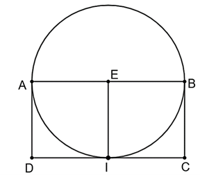 Cho hình chữ nhật ABCD có AB = 2BC. Trong 4 cạnh của hình chữ nhật ABCD, có bao nhiêu cạnh tiếp xúc với đường tròn đường kính AB? (ảnh 1)