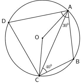 Đ&aacute;p &aacute;n: 50  Ta c&oacute;: \[OA = OB = R\] n&ecirc;n tam gi&aacute;c (ảnh 1)