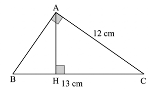 Cho tam giác ABC vuông tại A, đường cao AH. Biết AC = 12 cm, BC = 13 cm.   Khi đó: (ảnh 1)