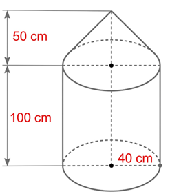 Một dụng cụ gồm một phần có dạng hình trụ và một phần có dạng hình nón với các kích thước như hình dưới đây:  Khi đó: (ảnh 1)