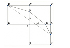 Một mô hình trang trí có dạng là hình lập phương ABCD.A'B'C'D', cạnh bằng 10 m (như hình vẽ). Người ta cần nối một đường dây điện đi từ điểm E (là trung điểm của CD) đi qua điểm M thuộc cạnh AD, đi tiếp qua điểm N thuộc cạnh AA' rồi tới điểm B'.  (ảnh 2)