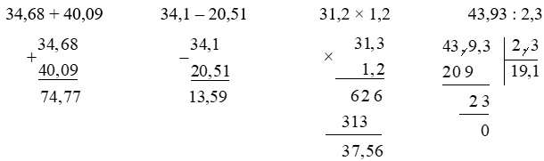 Đặt tính rồi tính 34,68 + 40,09 (ảnh 1)