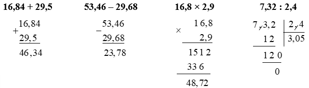 Đặt tính rồi tính 16,84 + 29,5 (ảnh 1)
