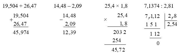 Đặt tính rồi tính 19,504 + 26,47 (ảnh 1)