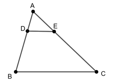 Cho ∆ABC, điểm D thuộc cạnh AB sao cho AD = 1/3AB. Kẻ DE // BC (E thuộc AC). Tỉ số đồng dạng của ∆ADE và ∆ABC là (ảnh 1)