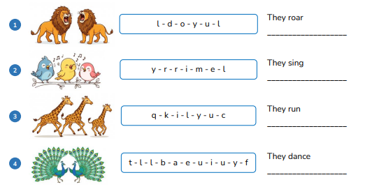 Unscramble the letters. They roar ___________________ (ảnh 1)