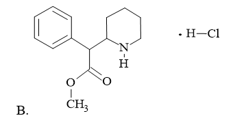 Methylphenidate hydrochloride có công thức cấu tạo là (ảnh 2)