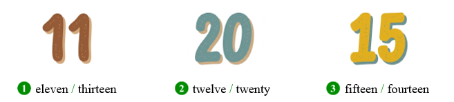 Circle the correct word. eleven / thirteen (ảnh 1)