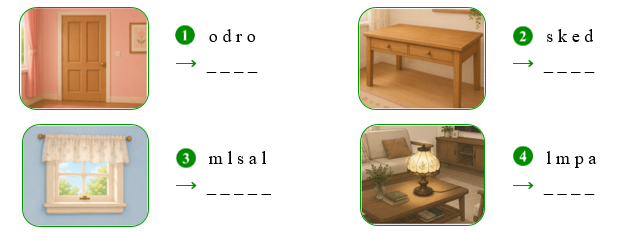 Reorder the letters. o d r o ⟶   _ _ _ _ (ảnh 1)