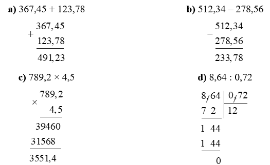 Đặt tính rồi tính: 367,45 + 123,78 (ảnh 1)