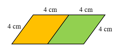 Một hình bình hành được ghép từ hai hình thoi bằng nhau có cạnh 4 cm. Chu vi của hình bình hành mới tạo thành có thể là: (ảnh 1)