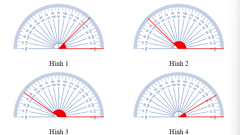 Hình nào dưới đây có số đo 45o? (ảnh 1)