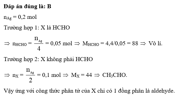 Cho 4,4 gam aldehyde đơn chức X phản ứng hoàn toàn với lượng dư dung dịch AgNO3 (ảnh 1)