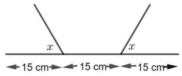 Một m&aacute;ng nước mưa được l&agrave;m từ một tấm t&ocirc;n rộng 45 cm, chiều d&agrave;i 60 cm bằng c&aacute;ch gấp hai ph&iacute;a của tấm t&ocirc;n với k&iacute;ch thước bằng \(\frac{1}{3}\) tấm t&ocirc;n sao cho n&oacute; tạo th&agrave;nh một g&oacute;c \(x\) (như h&igrave; (ảnh 1)