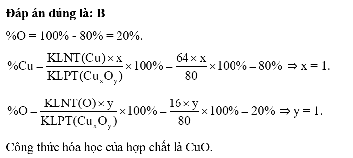 A là hợp chất tạo bởi Cu và O. Biết trong A, Cu chiếm 80% về khối lượng và khối  (ảnh 1)