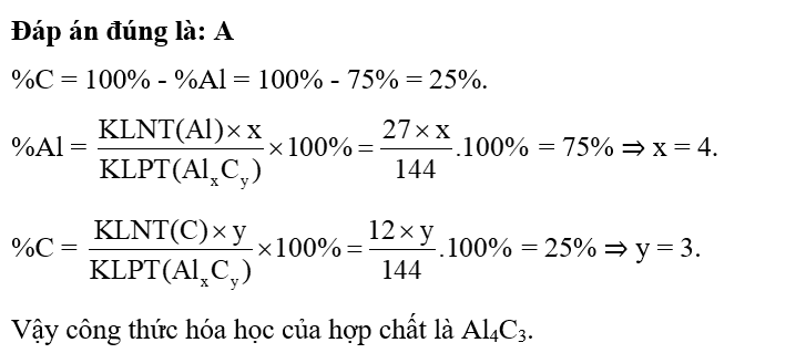 Phân tử X có 75% khối lượng là aluminium, còn lại là carbon.  (ảnh 1)