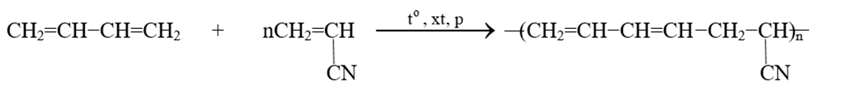 Cao su được sản xuất từ sản phẩm trùng hợp của buta-1,3-diene với CN−CH=CH2 có tên gọi thông thường là (ảnh 1)