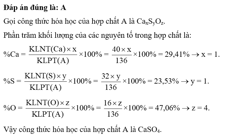 Thành phần chính của bột thạch cao là hợp chất A. Phân tử A có cấu tạo từ nguyên tố calcium (Ca), sulfur (S) và oxygen (O)  (ảnh 1)