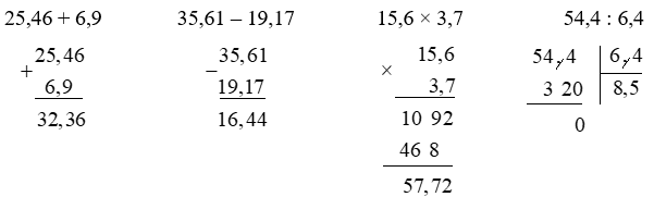 Đặt tính rồi tính 25,46 + 6,9 (ảnh 1)