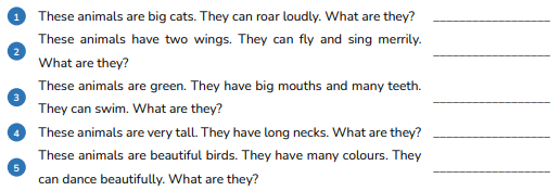 Read and write. These animals are big cats. They can roar loudly. What are they? (ảnh 1)