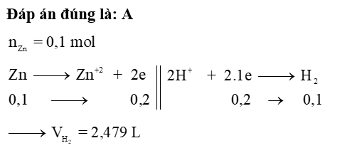 Hòa tan hoàn toàn 6,5 gam Zn bằng dung dịch H2SO4 loãng, thu được V lít H2 (đkc) (ảnh 1)