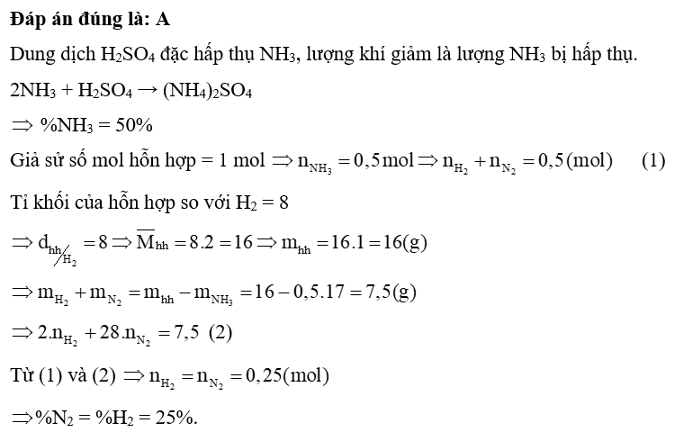 Cho hỗn hợp khí (X) gồm N2, H2, NH3, có tỉ khối so với khí hydrogen là 8. Dẫn hỗn hợp khí (ảnh 1)