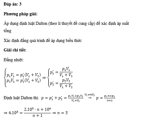 Ở một nhiệt độ v&agrave; thể t&iacute;ch x&aacute;c định, &aacute;p suất to&agrave;n phần của một hỗn hợp kh&iacute; gồm c&aacute;c kh&iacute; kh&ocirc;ng phản ứng h&oacute;a học với nhau bằng tổng &aacute;p suất ri&ecirc;ng phần của mỗi kh&iacute; th&agrave;nh phần c&oacute; trong hỗn hợp đ&oacute;. (ảnh 1)