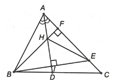 Cho ∆ABC có góc A= 70 độ AB < AC. Tia phân giác của góc A cắt BC tại D, kẻ BF vuông góc AC tại F, lấy điểm E thuộc (ảnh 1)