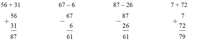 Đặt tính rồi tính:  56 + 31 (ảnh 1)
