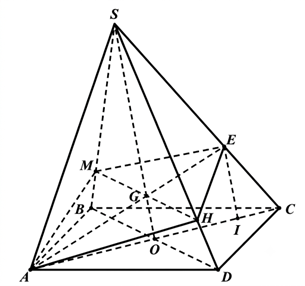 Cho hình chóp S.ABCD có đáy ABCD là hình chữ nhật với AB = 8, AD = 5. Gọi E là điểm thuộc cạnh SC sao cho CE = 1/3 SC. Mặt phẳng (P) chứa AE và song song với BD, cắt SB tại M và cắt SD tại H. (ảnh 1)