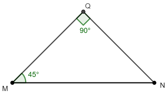 Cho tam giác MNQ có góc Q= 90 độ , góc M= 45 độ.  Khẳng định nào sau đây là sai? (ảnh 1)