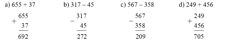 Đặt t&iacute;nh rồi t&iacute;nh:  a) 655 + 37 (ảnh 1)