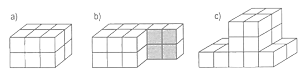 Người ta xếp các khối lập phương 1cm3 thành các hình dưới đây. Hãy tính thể tích mỗi hình đó. (ảnh 1)