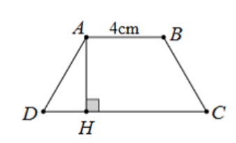 Cho hình thang cân ABCD có đáy nhỏ AB = 4 cm, đáy lớn CD = 7 cm. Biết diện tích hình thang bằng (ảnh 1)