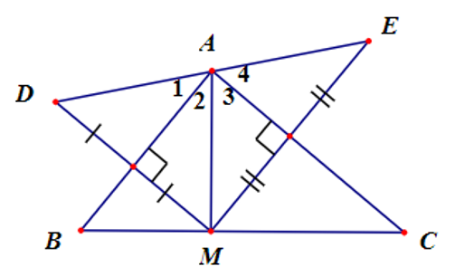 Cho ∆ABC vuông tại A. Trên cạnh BC lấy điểm M bất kì. Vẽ các điểm D và E sao cho AB, AC lần lượt là đường (ảnh 1)