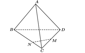 Cho tứ diện ABCD có M là trung điểm cạnh CD và điểm N thuộc cạnh BC sao cho BC = 3NC. Vị trí tương đối giữa hai đường thẳng AC và MN là (ảnh 1)