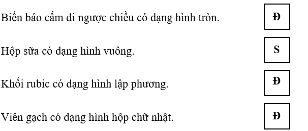 Quan sát các đồ vật dưới đây, đúng ghi Đ, sai ghi S vào ô trống: (ảnh 2)