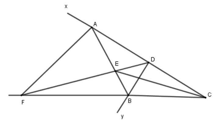Cho tam giác ABC có góc B = 120 độ. Vẽ các đường phân giác BD, CE. Đường thẳng chứa tia phân (ảnh 1)